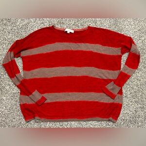 Anne Taylor Loft Striped Dark Red/Orange and Taupe Lightweight Sweater XL